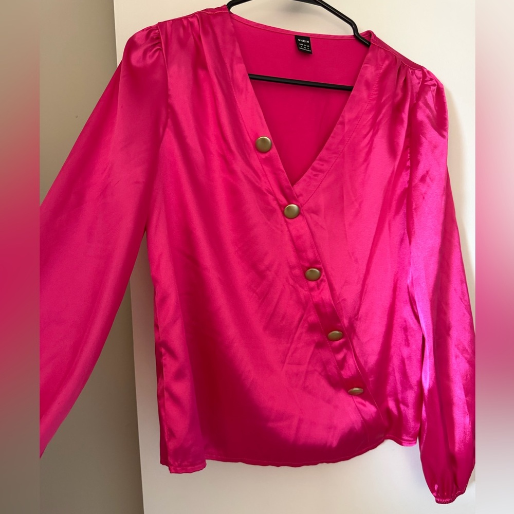 Women's  Satin V-Neck Button Blouse
